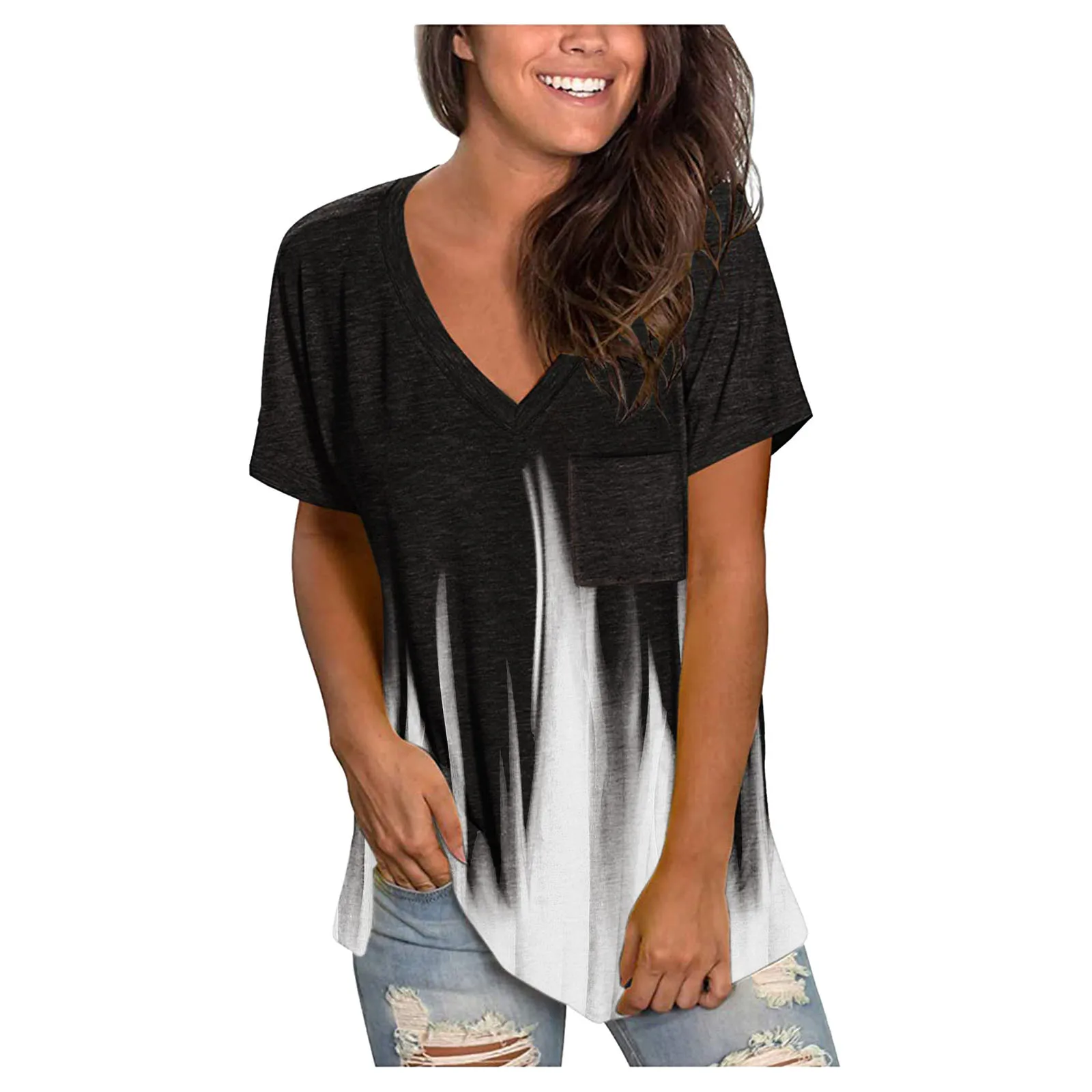 Футболка женская оверсайз с V-образным вырезом повседневный топ 3d градиентом