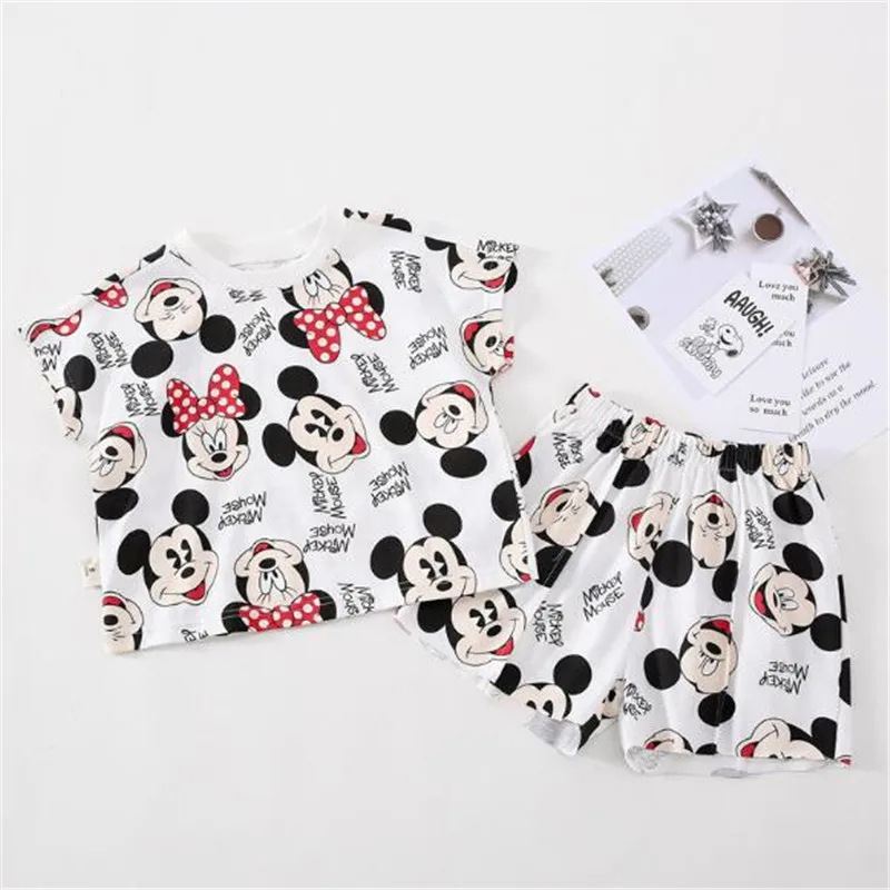 Комплект летней Одежда для девочек малышей хлопковая одежда с рисунком Микки