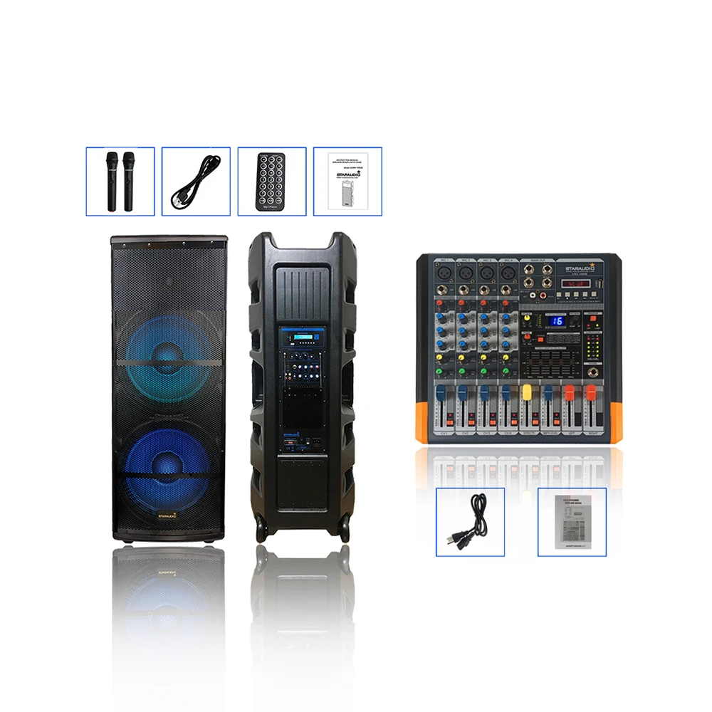 

5000 Вт двойной 15 "активный DJ PA Bluetooth динамик 4 канала USB KTV MP3 BT микшер студийная микшерная консоль SDMN-15RGB + SMX-4000B