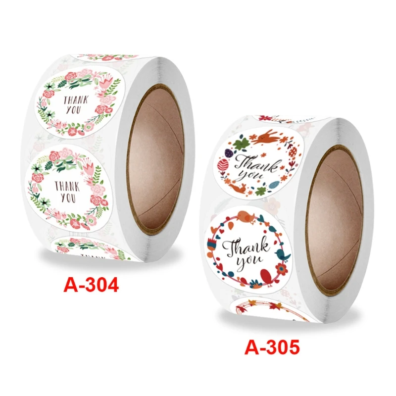 

2021 New 500pcs Flower Thank You Stickers Round Seal Label for Candy Gift Box Packing Bag
