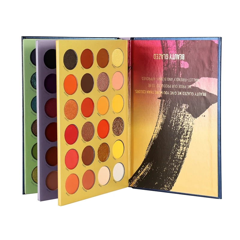 BEAUTY GLAZED 3 in 1 Color Shades 72 Colors BOOK Pressed Powder Eyeshadow Palette Neon Pigments Glitter Eye Shadow Pallete |