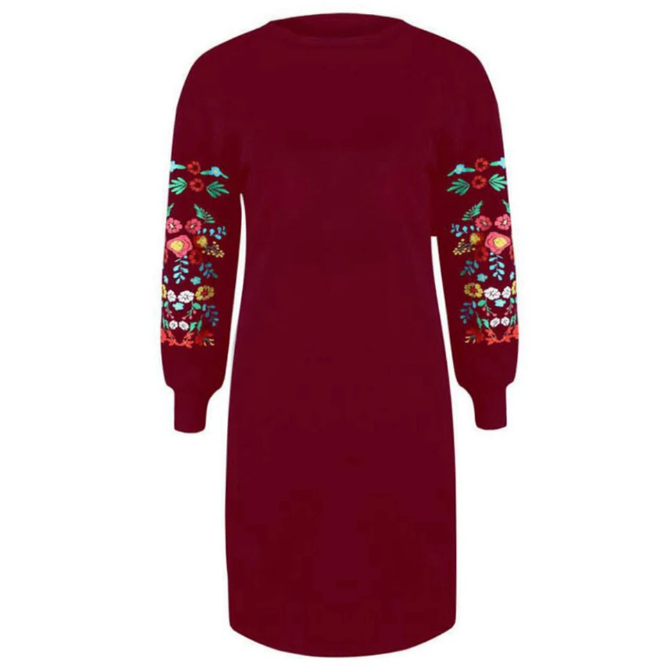 

Raglan Long Sleeve Flower Print Dress A Line Women Sukienka Loose Mini Plus Size 3xl Dress Round Neck Casual Spring Women Dress