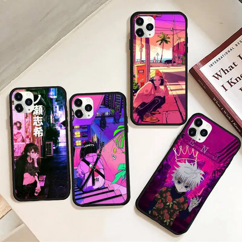 

Vaporwave Glitch Anime Phone Case Rubber For iphone 12 11 Pro Max Mini XS Max 8 7 6 6S Plus X 5S SE 2020 XR cover