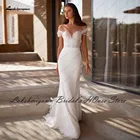 Женское свадебное платье-Русалка, белое длинное платье с жемчужными бусинами и короткими рукавами, лето 2021
