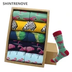 Брендовые качественные мужские носки, повседневные носки из чесаного хлопка разных цветов с принтом фламинго, компрессионные смешные носки для мужчин