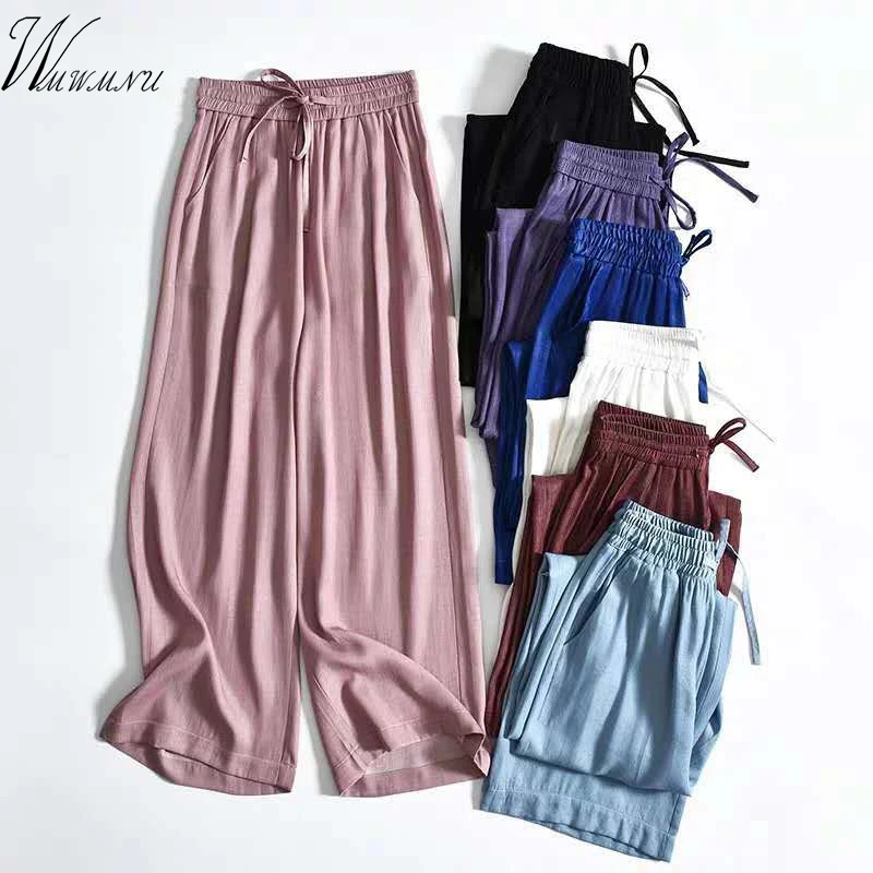 Брюки женские с широкими штанинами Длинные свободные штаны в Корейском стиле