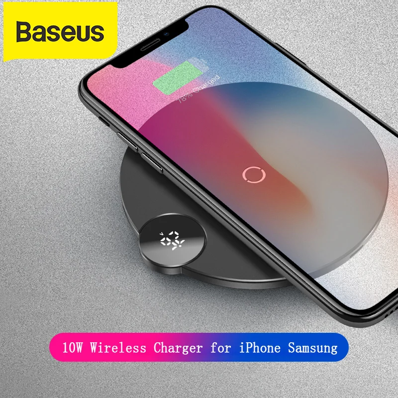 Baseus 10 Вт Беспроводное зарядное устройство для iPhone XS Max XR X 8 с цифровым дисплеем QI