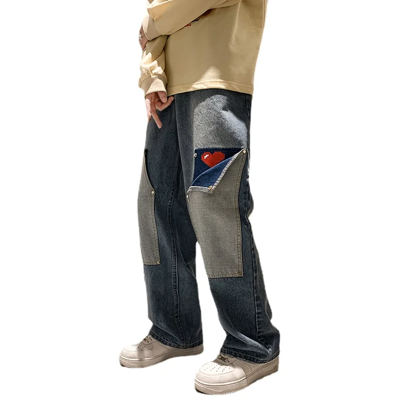 

Men's Jeans Patchwork Oversized Straight Leg Jeans Street Fashion Clothing Hip Hop Graffiti Jeans Street Clothing штанымужские