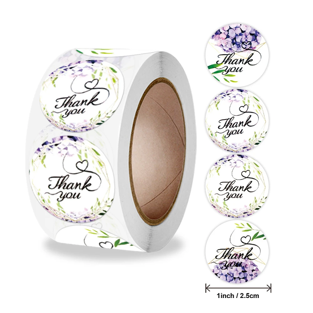 

100-500pcs Round Flower Wreath Thank You Stickers for Wedding Party Seal Packing Label 1 inch Stationery Sticker