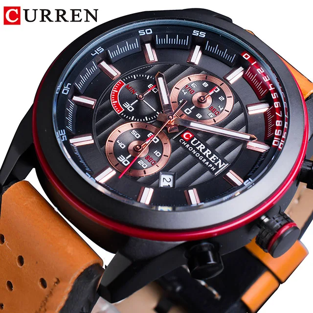 8292-6 CURREN часы мужские часы Красные спортивные гоночные кожаные мужские модные спортивные военные часы лучший бренд класса люкс водонепроницаемые кварцевые наручные часы - Цвет: 8292-6