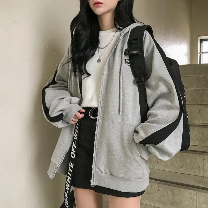 Autumn Hoodies Sweatshirts Women Sweetshirts Korean Fashion Thin Sweater Coat Pocket Solid Color Hooded Long Sleeve Streetwear
