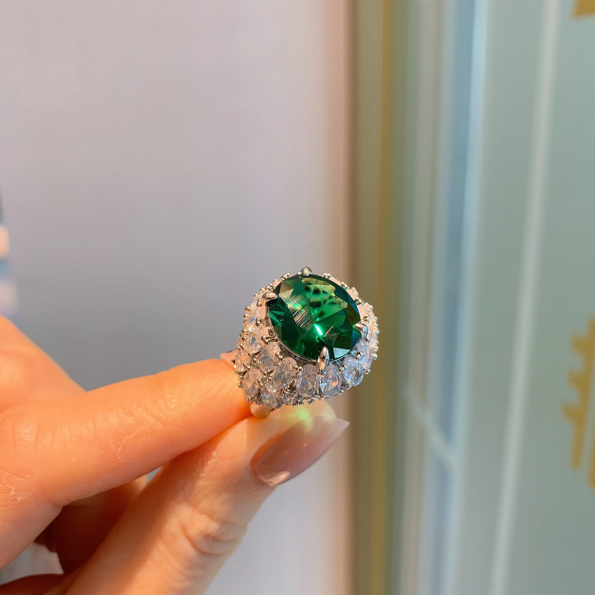 Роскошное женское большое кольцо QTT с зеленым и синим камнем большие обручальные