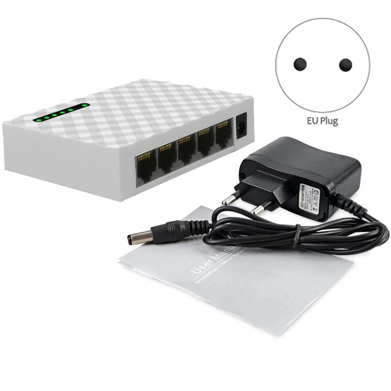 5 Порты и разъёмы Сетевой коммутатор Gigabit 4 проводной RJ45 Ethernet 1000 Мбит/с