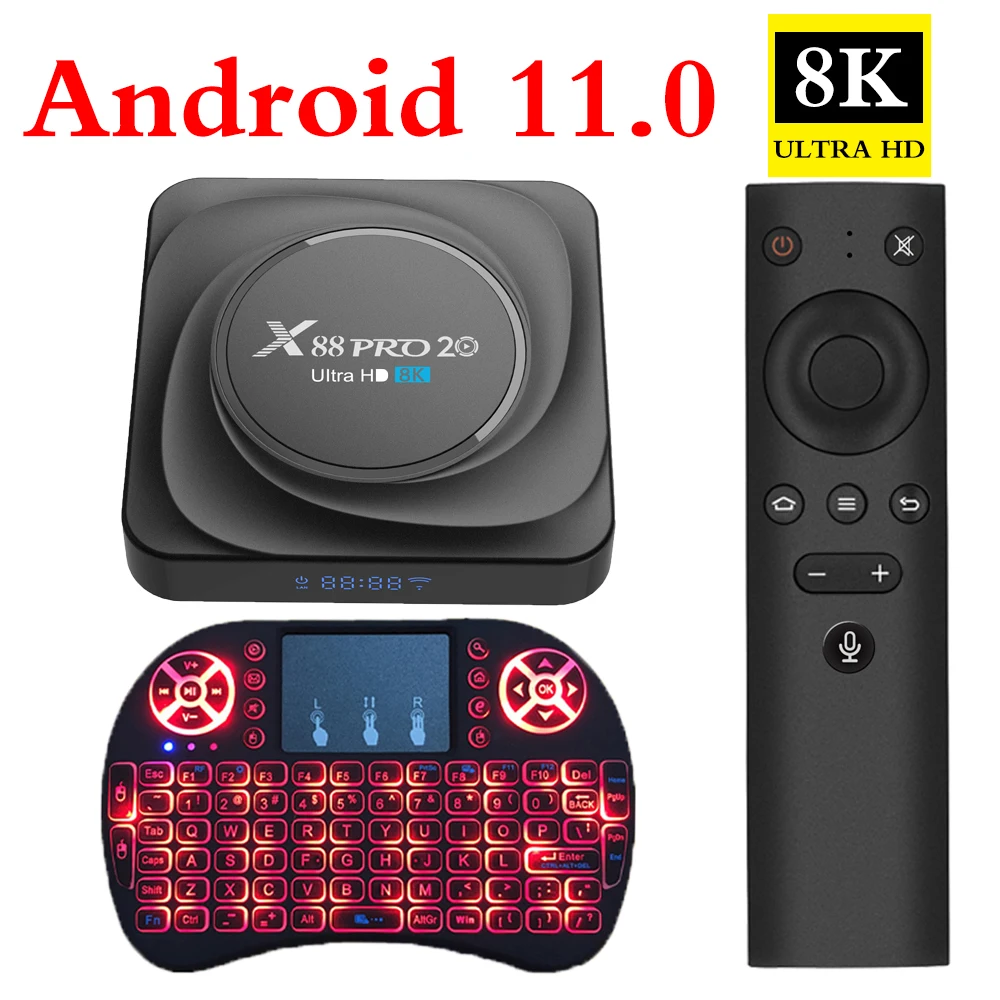 

2021 Smart TV Box Android 11 8K 8GB RAM 128GB ROM X88 pro RK3566 20 TVbox 24fps 2.4G/5G WiFi 1000M Google Play Youtube 32GB 64GB