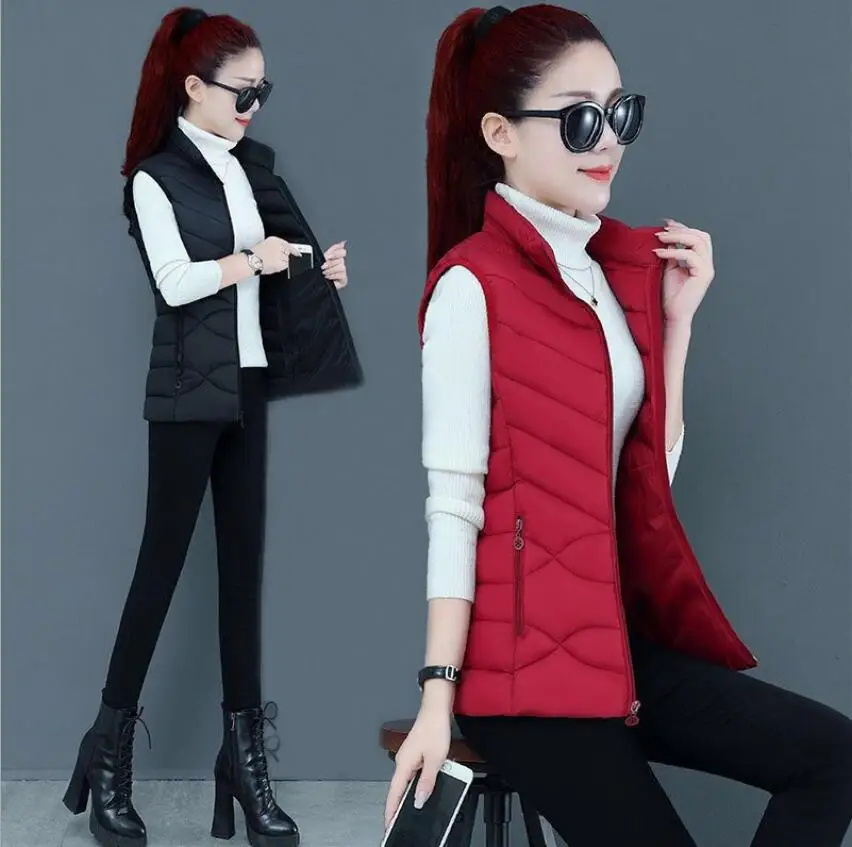 

2020 Autumn/Winter Womenswear Zipper Casual Warm Red Coat Womenswear Parker Stand Collar Jacket Black Womenswear Vest XL5XL