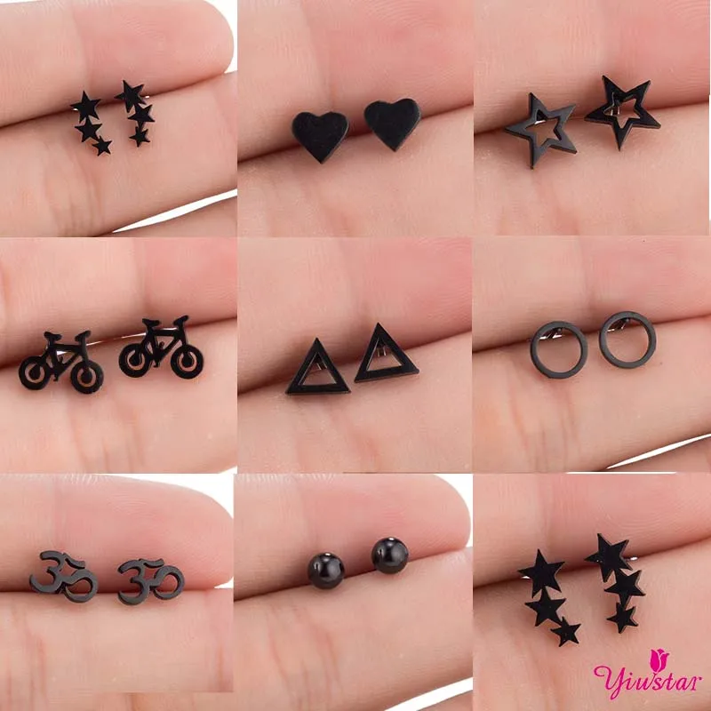 

2020 Korean Fashion Girl Earrings Gothic Star Owl Flower Round Stainless Steel Earrings Women's Daily Wear Christmas Gifts kpop