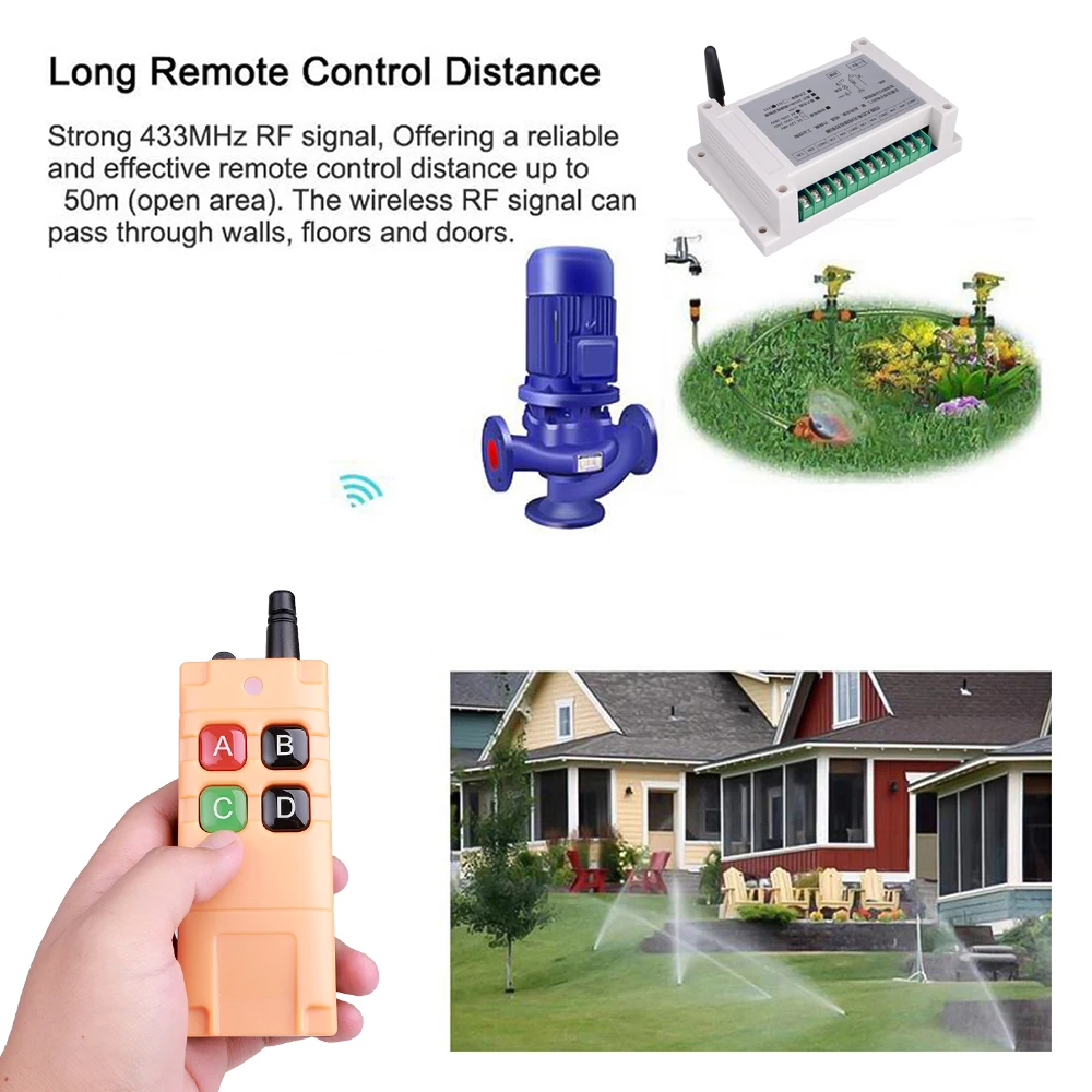 Kebidu Universal 433Mhz DC 12V-48V 4CH 10A RF Wireless Remote Control Switch System With 300M-1000M Long Distance Transmitter |
