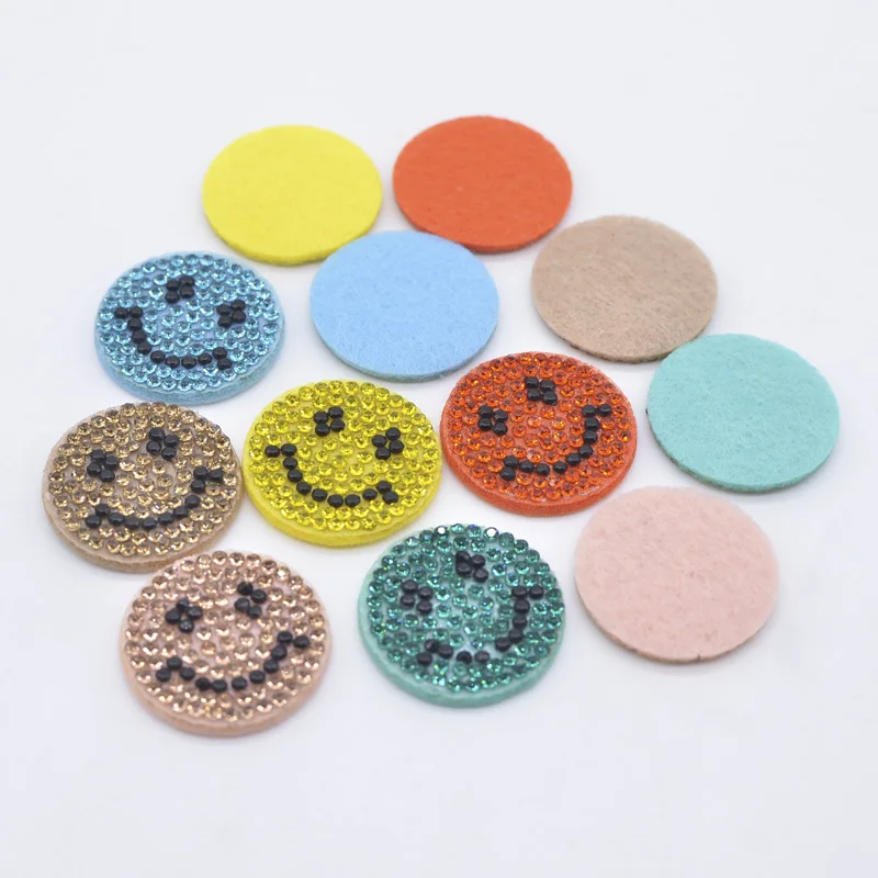 

12Pcs/lots Colorful Smile Crystal Round DIY Patches Rhinestone Heat Crwon Stick-on Applique Clothes Making Jewelry Accessories