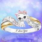 Модные кольца со стразами в виде милого кота, изысканное женское кольцо с розовым бантом и котом из мультфильма, милые аксессуары для девочек, кольца для женщин, подарок принцессы на день рождения