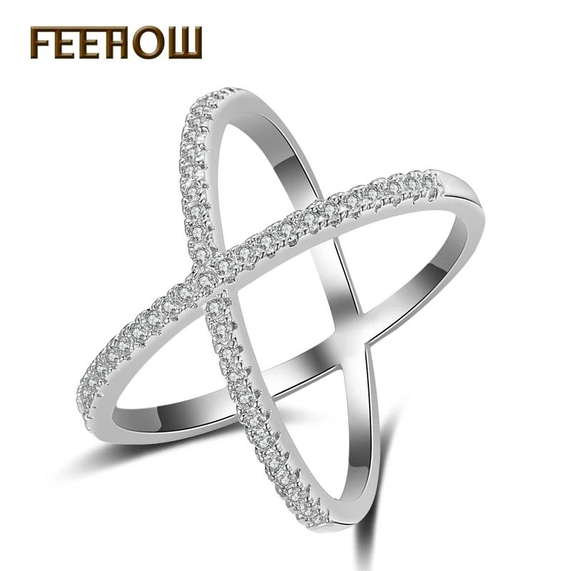 Женское кольцо с крестом FEEHOW Золотое микро покрытием и цирконием в форме х