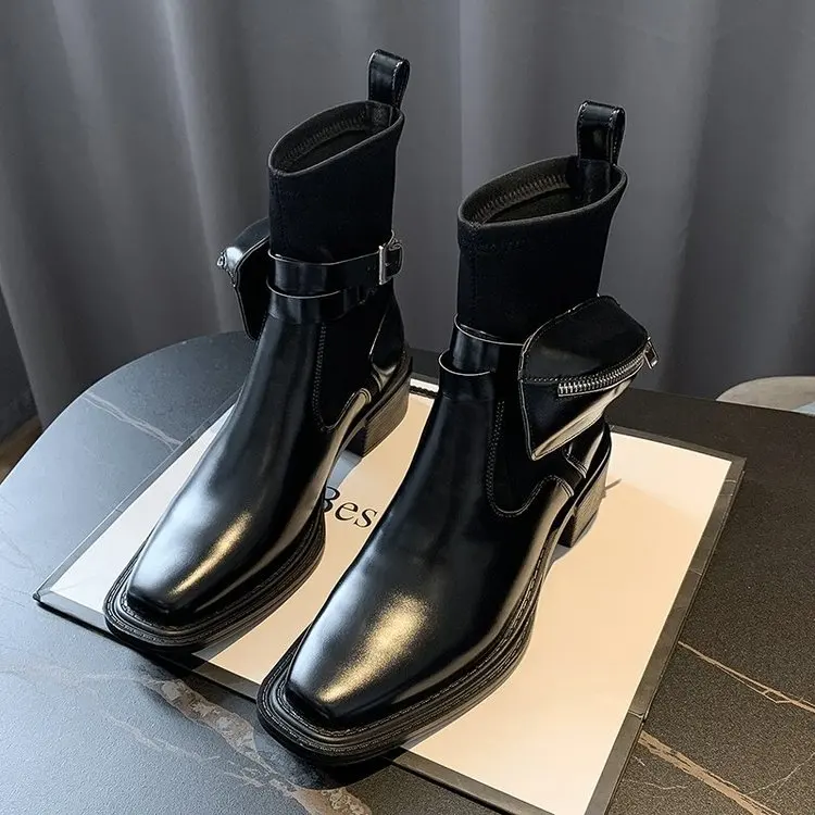 

2020 Luxury Chelsea Boots Women Platform Ladies Boots Chunky Winter Shoes Short Ankle Boots Thick Heel Brand Designer Pu Leather