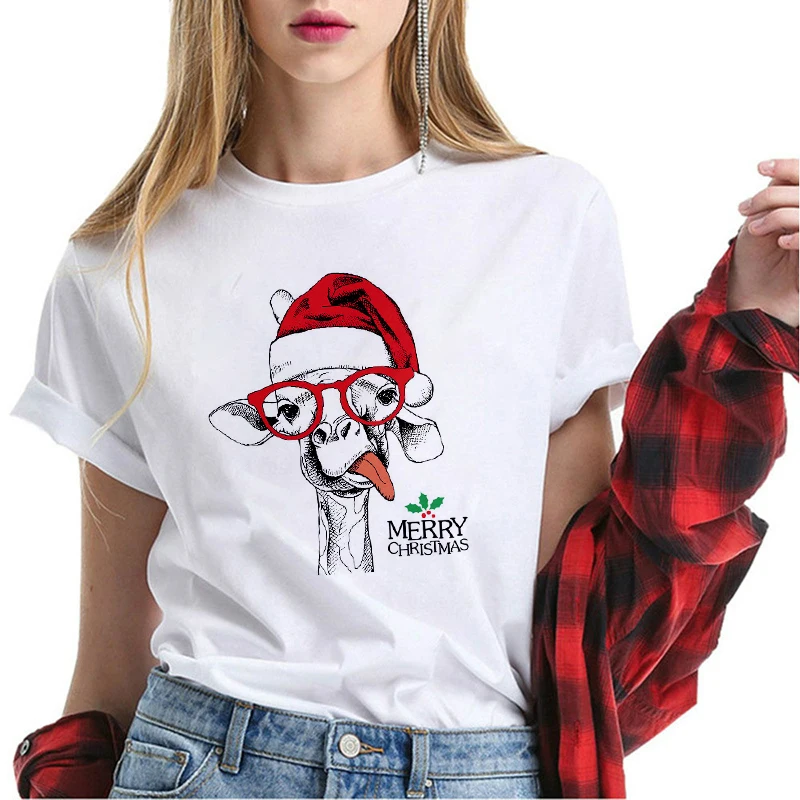 

Suitable all seasons New cute reindeer t shirt women fashion Merry Christmas Harajuku t-shirt Female White Tshirt Tops clothing