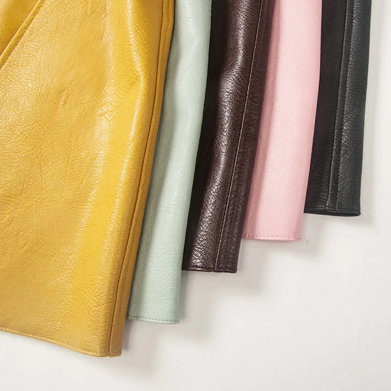 Короткая юбка из искусственной кожи в европейском стиле Мини-юбка