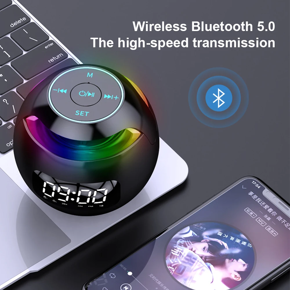 

KISSCASE Newest Portable Bluetooth Speaker Alarm Clock Mini Subwoofer Card Radio Small Speaker Phone Audio Clock Speaker