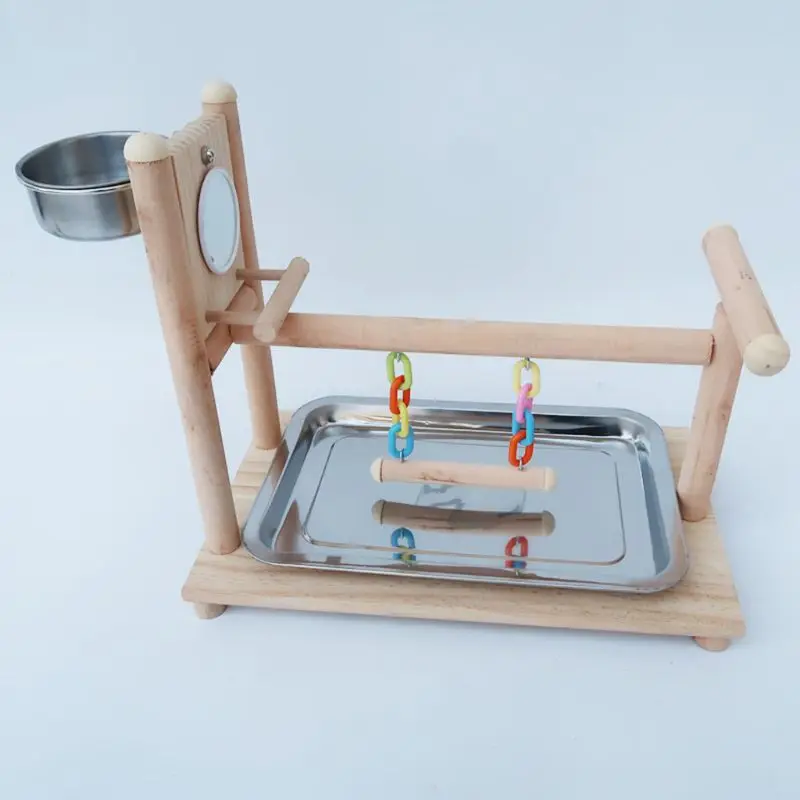 

Parrots Playstand Bird Playground Wood Perch Gym with Mirror Swing Exercise Toys X4YD