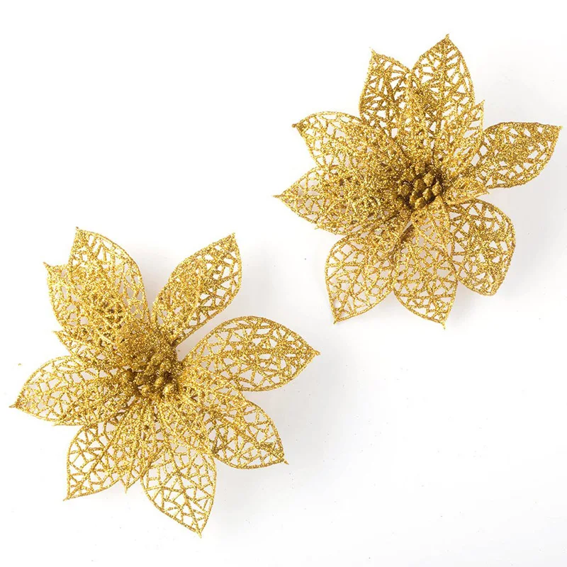 10Pcs Glitter Hollow Wedding Party Christmas Decor Flowers Xmas Tree Decoration Flower Ornaments 3 Colors | Дом и сад
