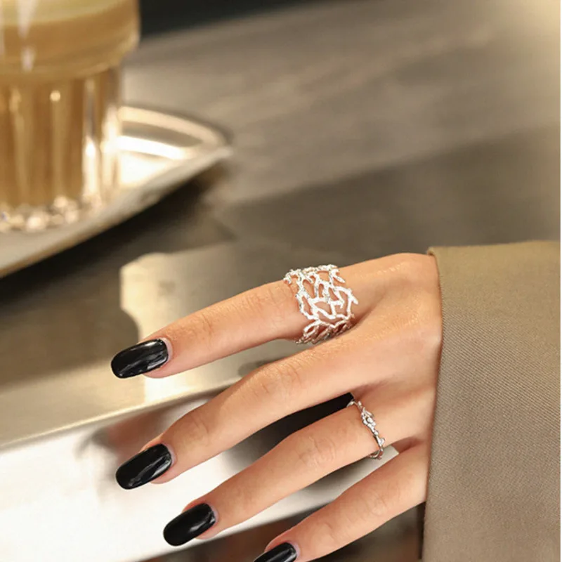 

Trendy Rings Sterling Silver 925 Gift For Women Minimalist Korean Geometric Handmade Designer Adjustable Ring Fine Jewellery