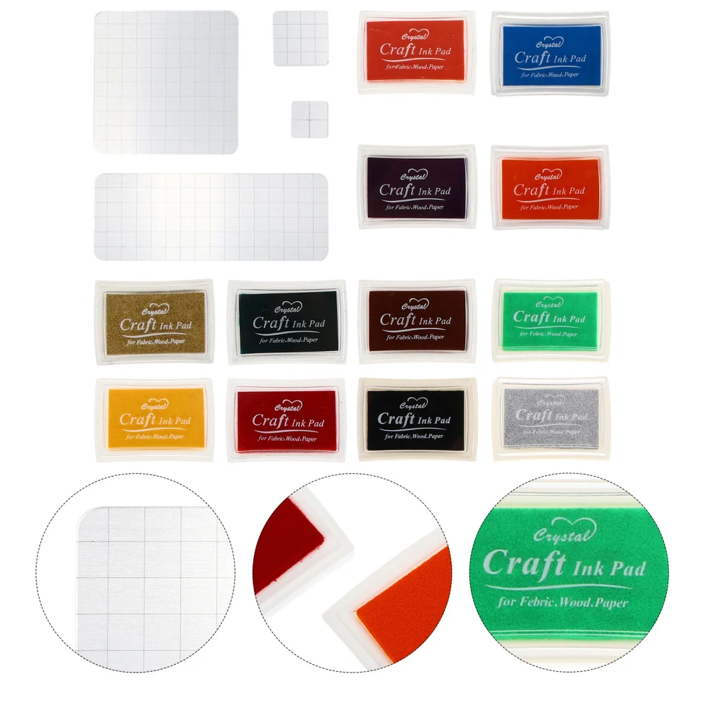 

1 Set of 16 Pcs Acrylic Ink Pads Stamping Blocks Ink Pad Clear DIY Stamp Blocks