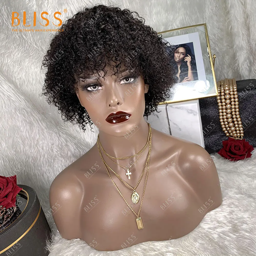 

BLISS Pixie Cut Wigs Bob Short Curly Remy Human Hair Wigs with Bangs For Black Women Machine Made Cheap Wig wholesale