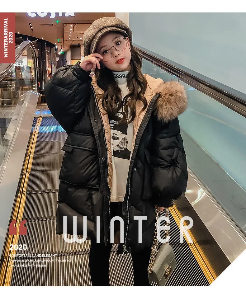 

Girls' Down Cotton Padded Jacket Middle Length New Winter Clothes Boys Cotton Padded Jacket Net Red Children's Thickened Coat