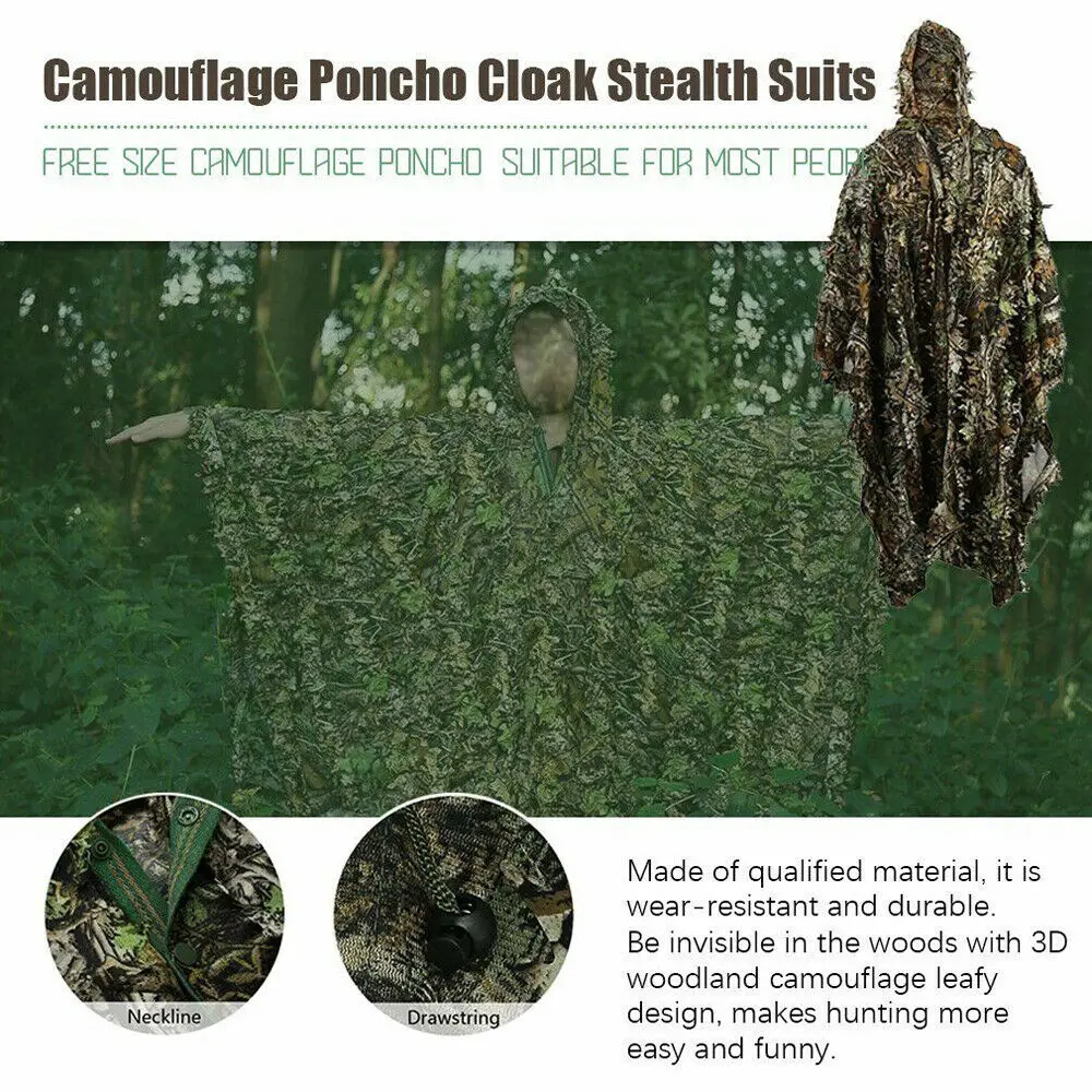 

Outdoor 3D Leaves Camouflage Ghillie Poncho Woodland Camo Cape Cloak Stealth Ghillie Suit for Hunting