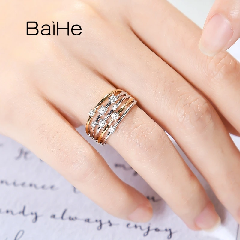 Кольцо с бриллиантами BAIHE белое + желтое золото 14 к 0 30 карат H/SI круглые ювелирные