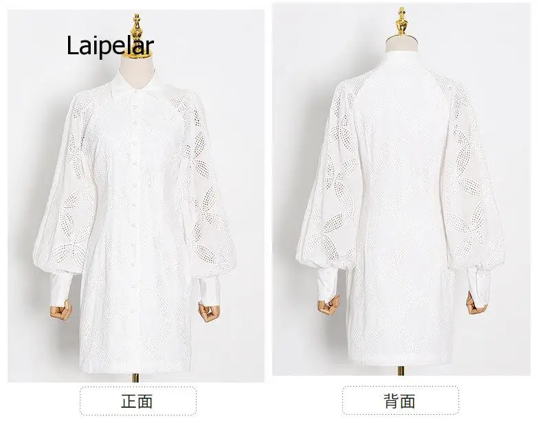 

2021 Spring and Summer New Women's Lapel Commuting High Waist Hook Flower Short Cut Shirt Dress