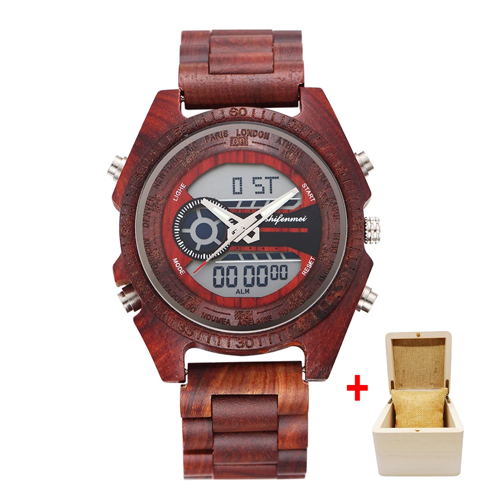 red with box Shifenmei кварцевые часы мужские Топ люксовый бренд Деревянные Часы Будильник наручные часы с хронографом спортивные часы мужски - Цвет: red with box