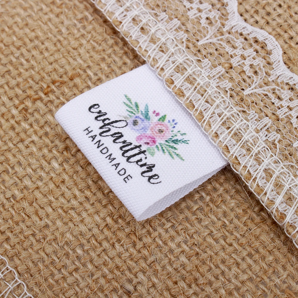Пользовательские швейные этикетки брендовые цветы хлопковые Ленточные ручной