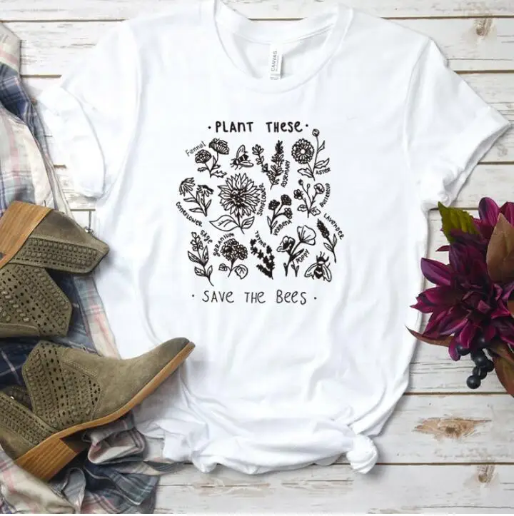Женская хлопковая Футболка Save The Bees летняя футболка с круглым вырезом и цветочным