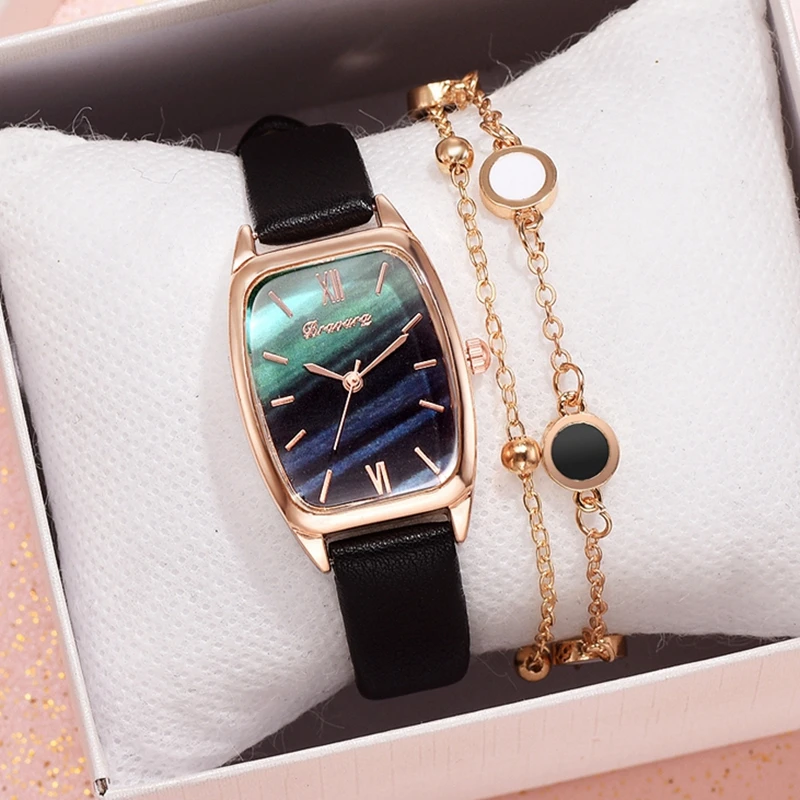 

Luxus frauen Uhren armband set Einfache Damen Frauen Uhr Casual Leder Quarz Armbanduhr Madchen uhr relogio feminino