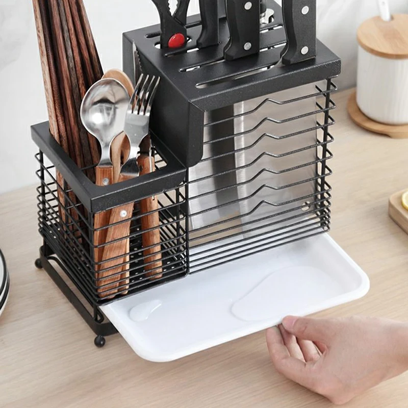 

Big deal Household Knife Holder Kitchen Shelf Tool Storage Rack Drain Tray Kitchen Appliances Chopsticks Box Wallmount
