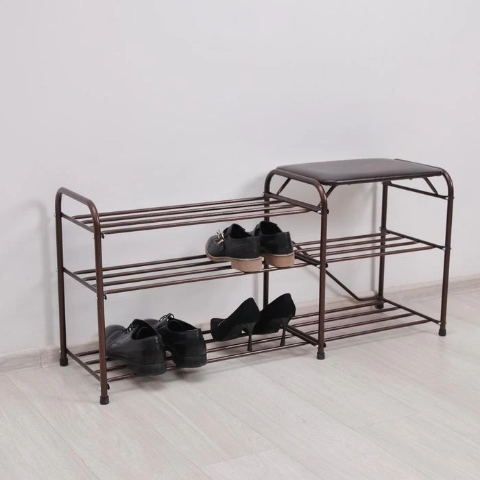 Stand for shoes with seat &quotDouble" 3 shelves suede black shoe cabinets rack Living Room Furniture Home | Мебель