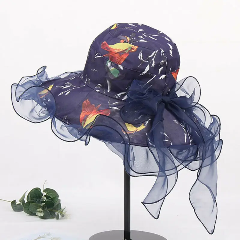 

Women Organza Wide Brim Lace Kentucky Derby Sun Hat Wedding Tea Party Church Cap