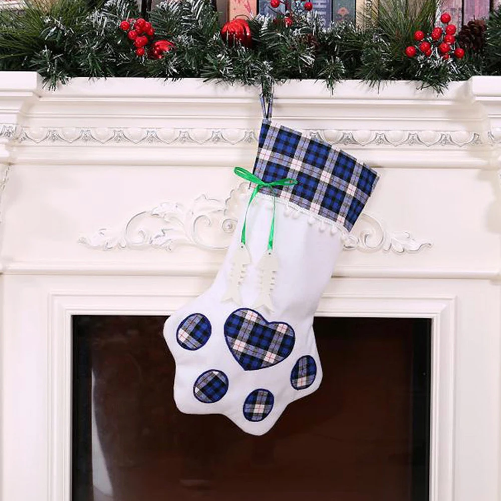 Рождественский клетчатый чулок украшения красные снежинки Синие Клетчатые