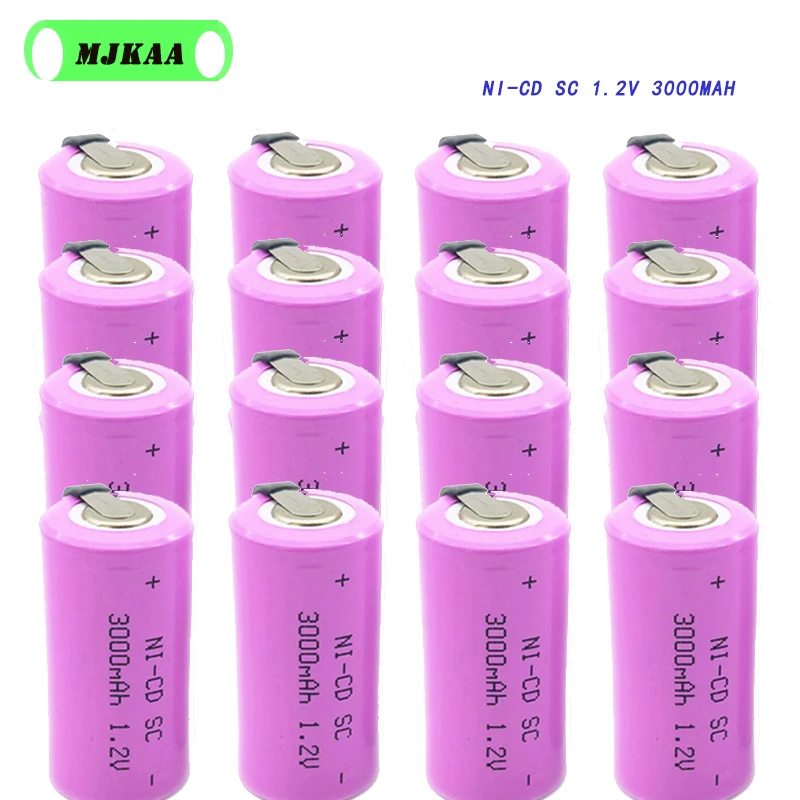 12 шт SC 1,2 V 3000MAH аккумуляторная батарея 4/5 SC Sub C Ni-cd ячейка со сварочными вкладками для электрической дрели шуруповерт