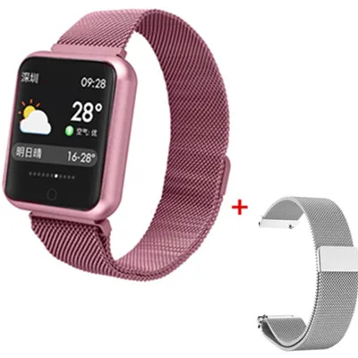 Pink add strap Bluetooth умные часы P68 с поддержкой кровяного кислорода, давления, сердечного ритма, IP68 Водонепроницаемые спортивные Смарт-часы для xiaomi huawei iphone - Цвет: Pink add strap