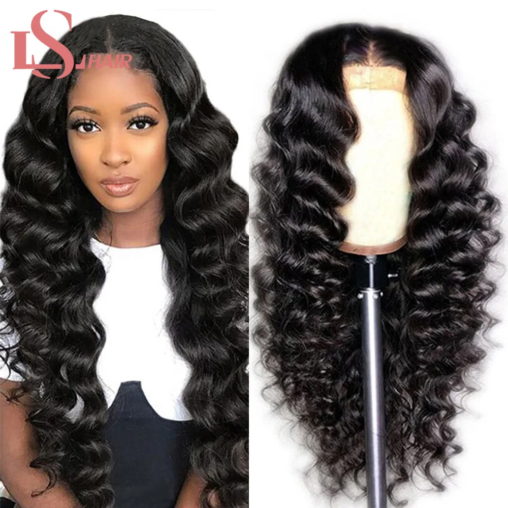 Loose Deep Wave 13x4 Lace Front Human Hair Wig Remy Deep Wave Frontal Wig Brazilian 4x4 Lace Closure 32 Inch Long For Women Wigs