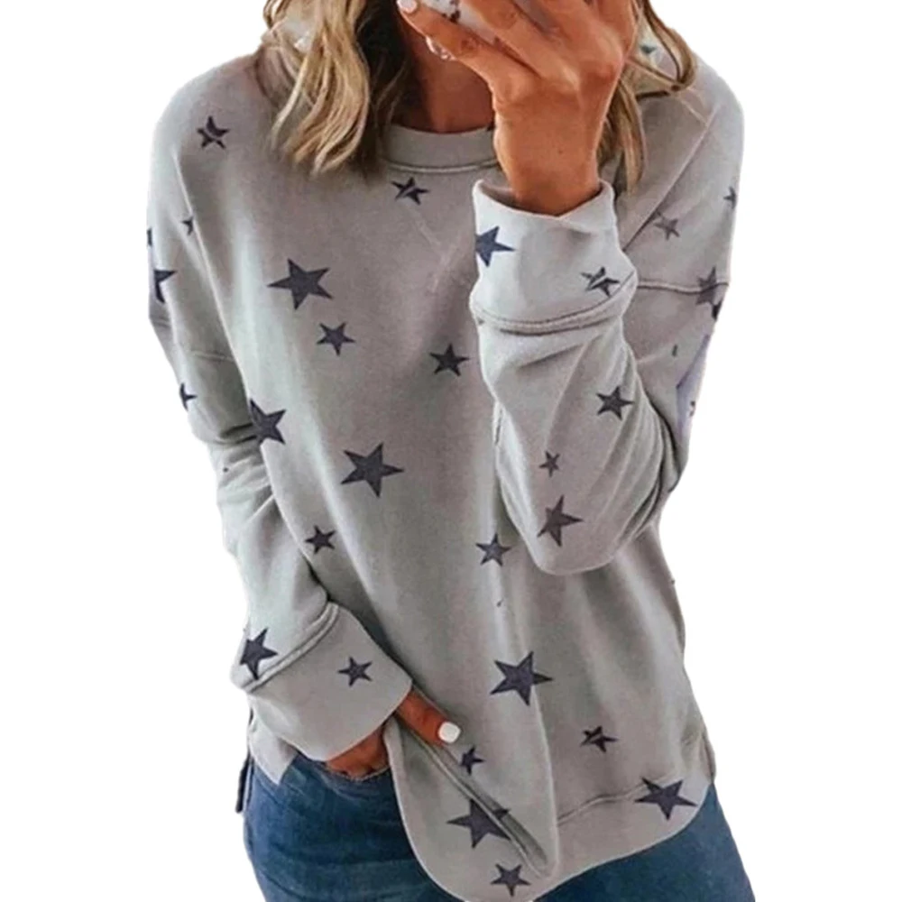 Новинка Сезон осень-весна Теплая Женская толстовка со звездами Однотонный