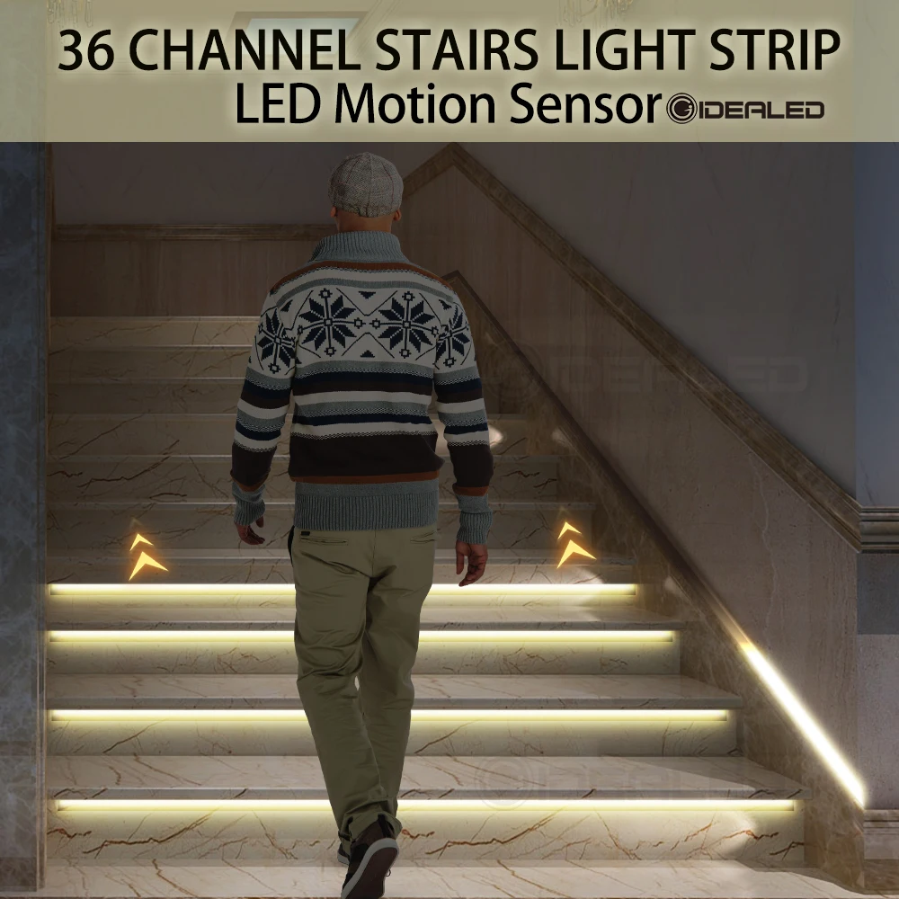 Stair Led Light Strip Motion Sensor Dimming Light Wireless Indoor Motion 24V Flexible LED Strip Step Staircase Lamp for Room